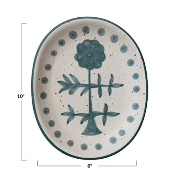 Hand Painted Floral Stoneware Platter - Creative Co-Op