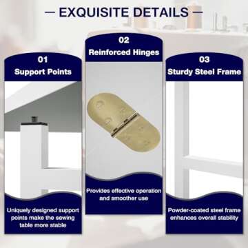 Soligel Folding Craft Table, Mobile Cutting Table with Storage Shelves, Sewing Table for Home Office Sewing Room Craft Room, Height Adjustable35''-45.7'' White