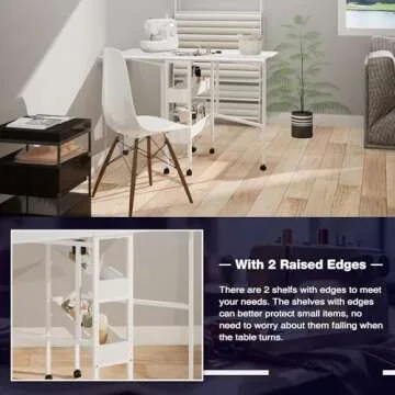 Soligel Folding Craft Table, Mobile Cutting Table with Storage Shelves, Sewing Table for Home Office Sewing Room Craft Room, Height Adjustable35''-45.7'' White