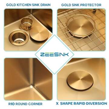 Zeesink Gold Kitchen Sink Double Bowl Undermount Stainless steel Sink With Accessories (31 x 18 Inch)