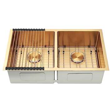 Zeesink Gold Kitchen Sink Double Bowl Undermount Stainless steel Sink With Accessories (31 x 18 Inch)