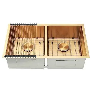 Zeesink Gold Kitchen Sink Double Bowl Undermount Stainless steel Sink With Accessories (31 x 18 Inch)