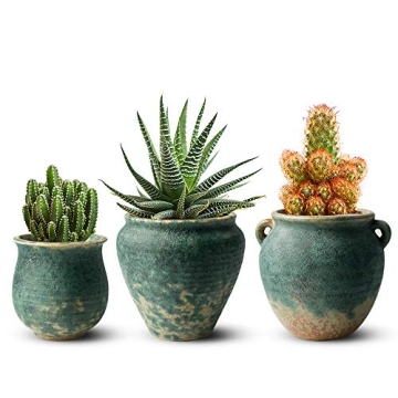 FairyLavie 4.3 Inch Ceramic Flower Plant Pots, Retro Style Garden Pot Plant Holder Planter Pot, Perf...