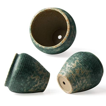 FairyLavie 4.3 Inch Ceramic Flower Plant Pots, Retro Style Garden Pot Plant Holder Planter Pot, Perfect for Garden Rustic House Balcony Gallery Decor and Ideal Gift for Family Grandparents