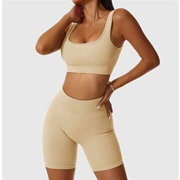 ABOCIW Womens Workout Sets 2 Piece Seamless Ribbed High Waist Shorts with Tank Crop Top Sport Bra Yoga Outfits