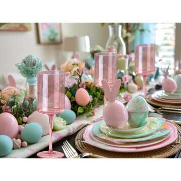 Physkoa Pink Wine Glasses Set of 6-13oz, 【Hand-blown, Non-lead Crystal】 Wine Glasses - Pink Birthday Decorations, Gifts for Women Wine Lovers, Valentines Day Gifts