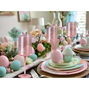 Physkoa Pink Wine Glasses Set of 6-13oz, 【Hand-blown, Non-lead Crystal】 Wine Glasses - Pink Birthday Decorations, Gifts for Women Wine Lovers, Valentines Day Gifts