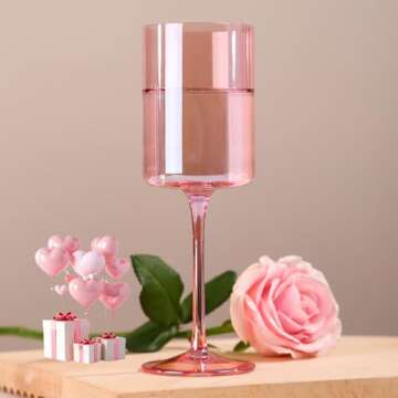Physkoa Pink Wine Glasses Set of 6-13oz, 【Hand-blown, Non-lead Crystal】 Wine Glasses - Pink Birthday Decorations, Gifts for Women Wine Lovers, Valentines Day Gifts