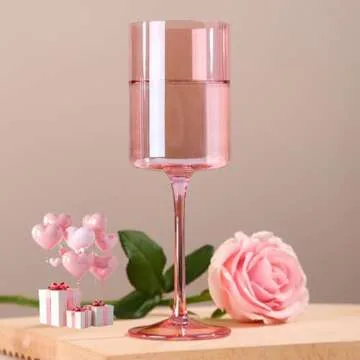 Physkoa Pink Wine Glasses Set of 6-13oz, 【Hand-blown, Non-lead Crystal】 Wine Glasses - Pink Birthday Decorations, Gifts for Women Wine Lovers, Valentines Day Gifts