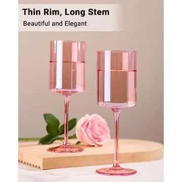 Physkoa Pink Wine Glasses Set of 6-13oz, 【Hand-blown, Non-lead Crystal】 Wine Glasses - Pink Birthday Decorations, Gifts for Women Wine Lovers, Valentines Day Gifts