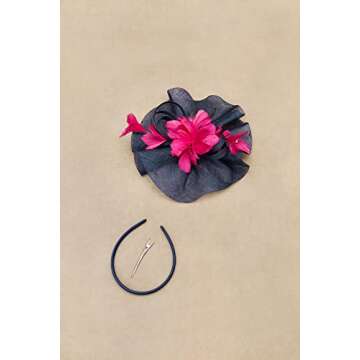 BABEYOND Derby Hats for Women - Fascinators Tea Party Hats Headband Fascinator Wedding Cocktail Organza Feathers Hair Clip Navy Blue