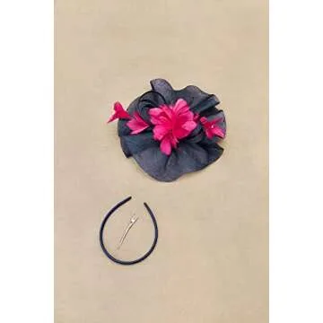 BABEYOND Derby Hats for Women - Fascinators Tea Party Hats Headband Fascinator Wedding Cocktail Organza Feathers Hair Clip Navy Blue