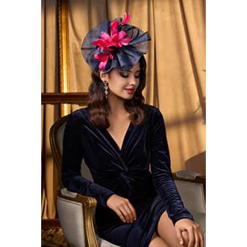 BABEYOND Derby Hats for Women - Fascinators Tea Party Hats Headband Fascinator Wedding Cocktail Organza Feathers Hair Clip Navy Blue