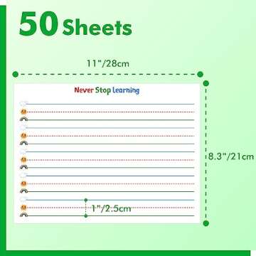 50 Sheets Ruled Writing Paper, Double-Sided Printing Skip-A-Line Ruled Writing Paper with Dotted Lines Handwriting Practice Paper 1” line spacing for Kindergarten Toddlers Kids (11” x 8.3”)
