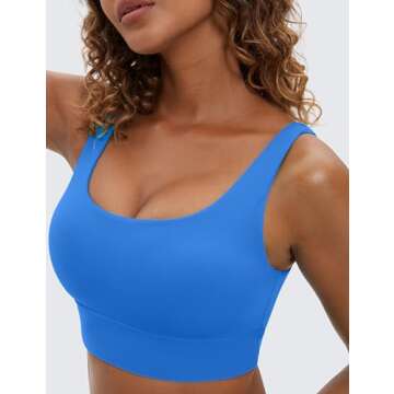 CRZ YOGA Butterluxe Womens U Back Sports Bra - Scoop Neck Padded Low Impact Yoga Clothes Workout Crop Top with Built in Pads Sparkle Blue Medium