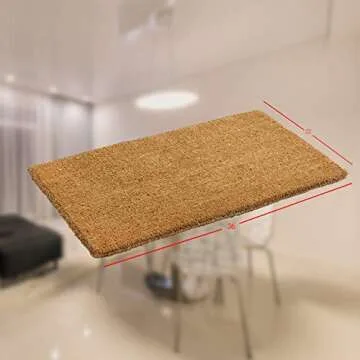 Kempf Natural Coco Coir Door Mat, 22” x 36” x 1” - Thick, Woven Back, Heavy Duty Durable, for Entryway Front Door Patio Porch, Indoor Outdoor, Blank Welcome Floor Mat