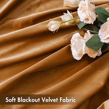MIULEE Gold Brown Velvet Curtains Thermal Insulated Blackout Curtain Fall Drapes for Bedroom Living Room Darkening 90 Inches Long Curtains Panels Rod Pocket Set of 2