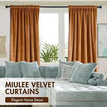 MIULEE Gold Brown Velvet Curtains Thermal Insulated Blackout Curtain Fall Drapes for Bedroom Living Room Darkening 90 Inches Long Curtains Panels Rod Pocket Set of 2