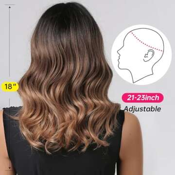 Allbell Bob Wigs for Black Women Short Curly Brown Ombre with Dark Roots Middle Part Synthetic Wig