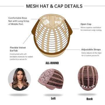 Allbell Bob Wigs for Black Women Short Curly Brown Ombre with Dark Roots Middle Part Synthetic Wig