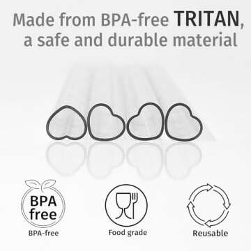 The best MOON 12 Inch Reusable Plastic Heart Straws for Stanley Cup 40 oz & 30 oz Tumbler Accessories Cute Clear Extra Long Replacement straw 4-Pack with brush Valentines Galentines day Gifts
