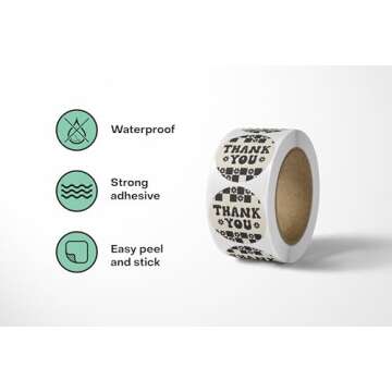 Cute Thank You Stickers (500 Count) Thank You for Supporting My Small Business Stickers 1.5” Round Waterproof Stickers Small Business Supplies Thank You Sticker Rolls - Daisy Check