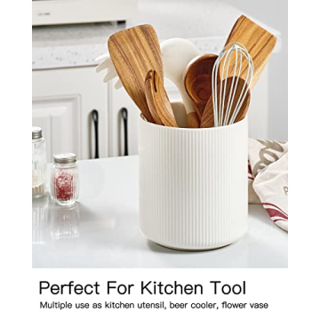White Ceramic Kitchen Utensil Holder with Cork Mat