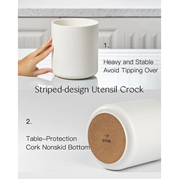 White Ceramic Kitchen Utensil Holder with Cork Mat