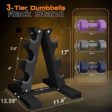 Fitness Republic Solid Steel Dumbbell Rack Holder, A-Frame Dumbbell Storage Racks, dumbbells tower for home gym exercise, Neoprene Dumbbells Pairs (15lb, 17.5lb & 20lb) with 3 Tier Rack Combo