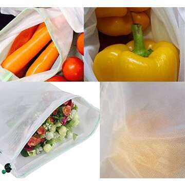 Bekith 15 Pack Premium Reusable Produce Bags, Net Bags for Grocery Shopping & Storage of Fruit Vegetable & Garden Produce