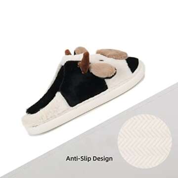 MIXILU Cartoon Cow Cotton Slippers, Cute Cozy Fuzzy Animal Slippers, Winter Indoor Outdoor Slippers ...