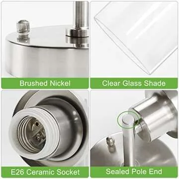 Kimjo Bathroom Wall Sconce, 1 Light Bathroom Vanity Light Brushed Nickel, Modern Wall Light Fixtures with Glass Shade, Industrial Wall Sconce Lighting for Bedroom Kitchen Hallway Farmhouse Wall Lamp