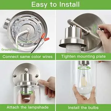 Kimjo Bathroom Wall Sconce, 1 Light Bathroom Vanity Light Brushed Nickel, Modern Wall Light Fixtures with Glass Shade, Industrial Wall Sconce Lighting for Bedroom Kitchen Hallway Farmhouse Wall Lamp