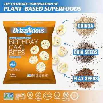 Drizzilicious Mini Rice Cakes Birthday Cake - Rice Crisps, Healthy Snack for Adults and Kids, Flavored Rice Cakes, Vegan, Gluten Free, Allergen Free, Only 90 Calories Per Bag - 0.74 oz (Pack of 10)