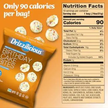 Drizzilicious Mini Rice Cakes Birthday Cake - Rice Crisps, Healthy Snack for Adults and Kids, Flavored Rice Cakes, Vegan, Gluten Free, Allergen Free, Only 90 Calories Per Bag - 0.74 oz (Pack of 10)