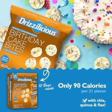 Drizzilicious Mini Rice Cakes Birthday Cake - Rice Crisps, Healthy Snack for Adults and Kids, Flavored Rice Cakes, Vegan, Gluten Free, Allergen Free, Only 90 Calories Per Bag - 0.74 oz (Pack of 10)