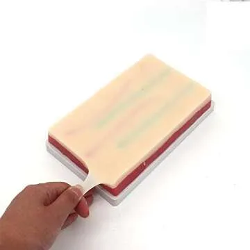Venipuncture IV Injection Training Pad Model, Silicone Human Skin Suture Training Model, Injection Practice Pad, 4 Veins Imbedded, 3 Skin Layers(7.1" x 4" x 1.1")
