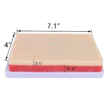 Venipuncture IV Injection Training Pad Model, Silicone Human Skin Suture Training Model, Injection Practice Pad, 4 Veins Imbedded, 3 Skin Layers(7.1" x 4" x 1.1")