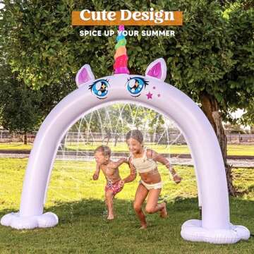 Sloosh Inflatable Sprinkler for Kids, 82"×65” Kid Water Sprinkler Arch, Unicorn Sprinkler for Kids Outdoor Play, Toddler Sprinkler for Summer Water Party Backyard Outside Games Activities