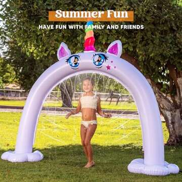 Sloosh Inflatable Sprinkler for Kids, 82"×65” Kid Water Sprinkler Arch, Unicorn Sprinkler for Kids Outdoor Play, Toddler Sprinkler for Summer Water Party Backyard Outside Games Activities
