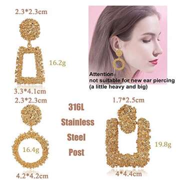 JOERICA 4 Pairs Statement Dangle Earrings for Women Rhinestone Exaggelated Large Drop Geometric Earr...