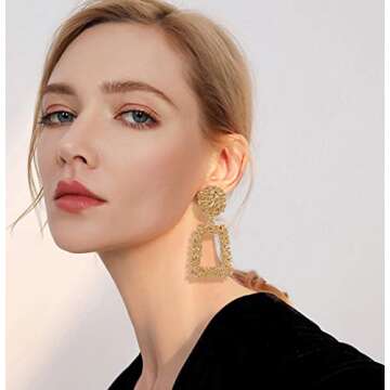 JOERICA 4 Pairs Statement Dangle Earrings for Women Rhinestone Exaggelated Large Drop Geometric Earrings