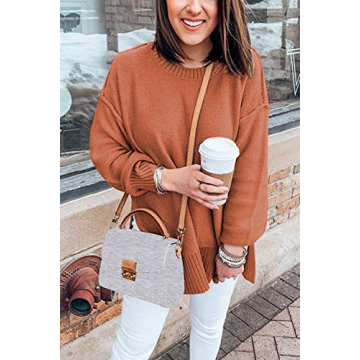 MEROKEETY Women's Fall Casual Side Split Pullover Sweater