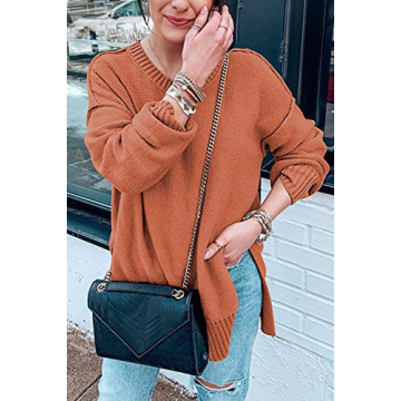 MEROKEETY Women's Fall Casual Side Split Pullover Sweater