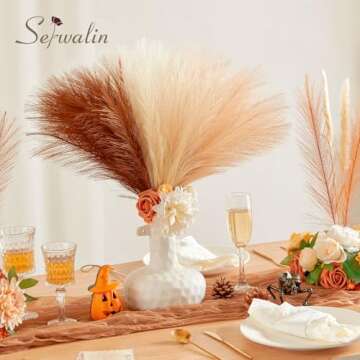 Serwalin 60pcs Orange Pampas Grass Decor, 17.7Inch Fall Artificial Pampas Grass, Faux Pampas Flower ...