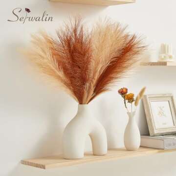 Serwalin 60pcs Orange Pampas Grass Decor, 17.7Inch Fall Artificial Pampas Grass, Faux Pampas Flower Arrangement for Home Decor Wedding Party Centerpieces Decoration Vase Filler