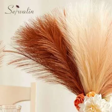 Serwalin 60pcs Orange Pampas Grass Decor, 17.7Inch Fall Artificial Pampas Grass, Faux Pampas Flower Arrangement for Home Decor Wedding Party Centerpieces Decoration Vase Filler