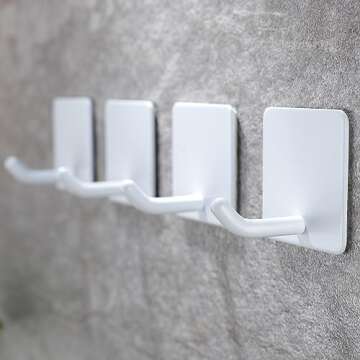 YIGII Adhesive Towel Hooks/Self Adhesive Hooks - White Heavy Duty Wall Hooks Stick on Hanging Robes ...
