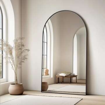 Dewfig Arched Full Length Mirror, 76"x34", Large Floor Mirror with Stand, Full Body Mirror Standing ...