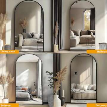 Dewfig Arched Full Length Mirror, 76"x34", Large Floor Mirror with Stand, Full Body Mirror Standing for Leaning Hanging Bedroom, Living Room,Dressing Room, Aluminum Alloy Frame, Black